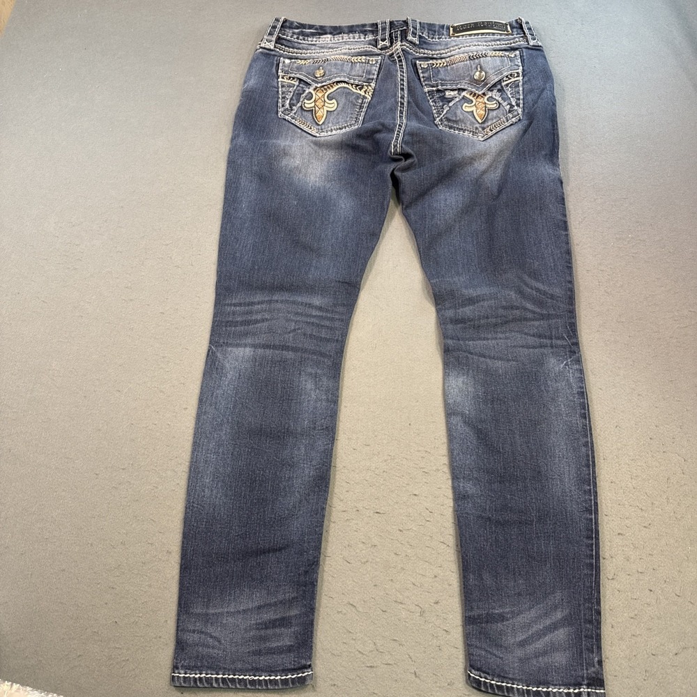 Rock Revival Abree Easy Skinny Jeans womens 33x31 THICK STITCH WHISKERING - Picture 2 of 10